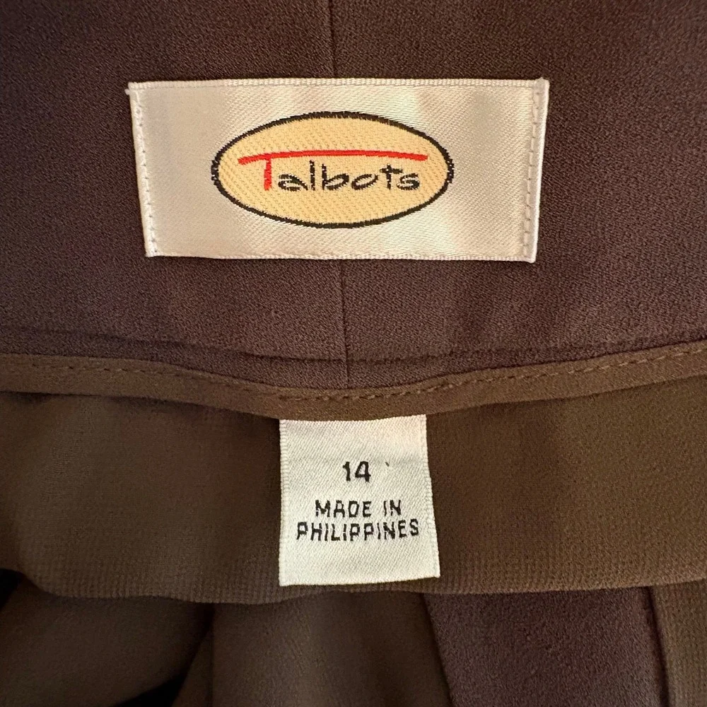 Talbots Brown Wide Leg Pleated Trousers Career Pants Size 14 Lined Dark Academia
